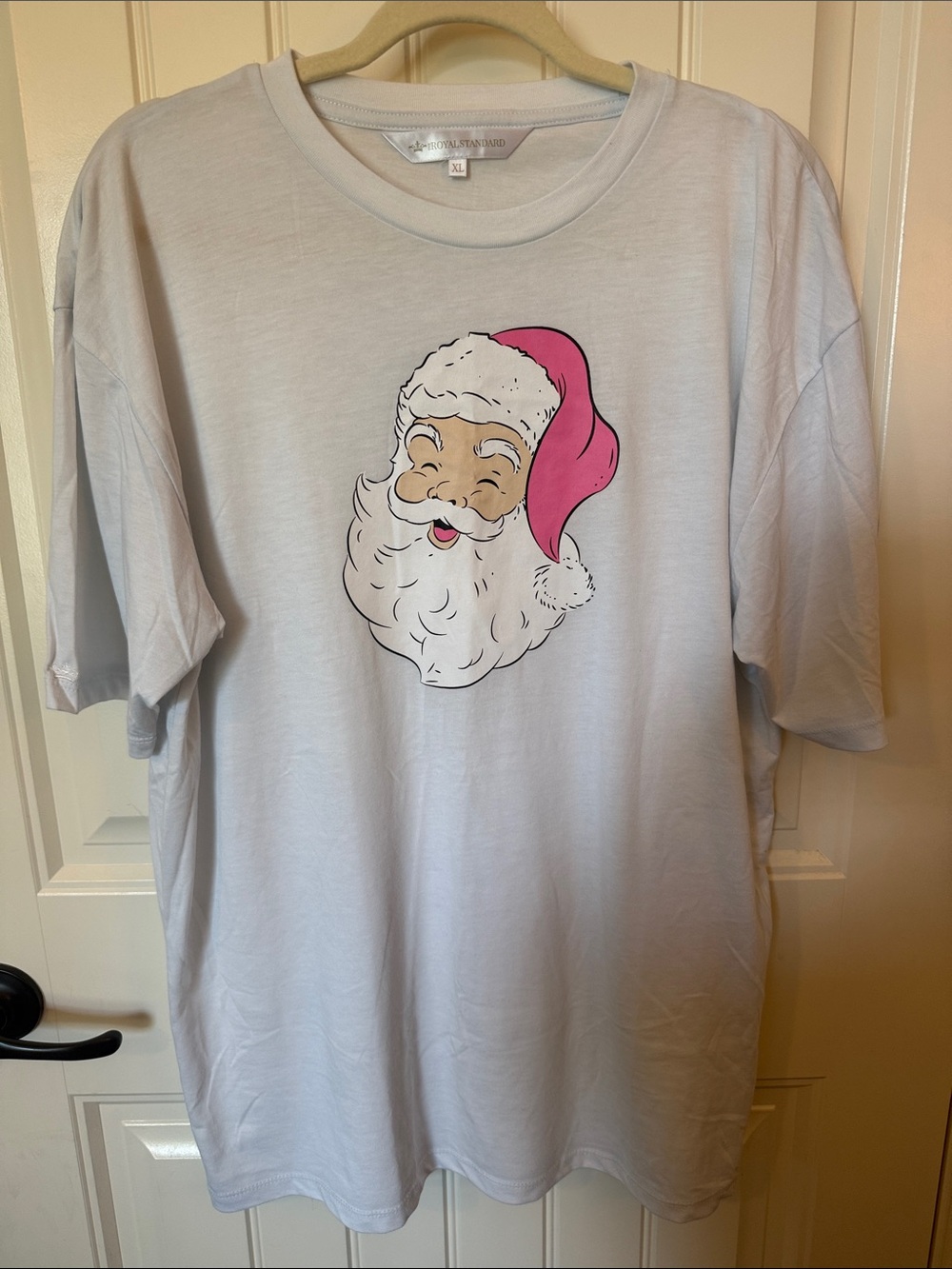 Women's Short-Sleeve Tee with Pink Vintage Santa Graphic